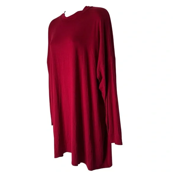 EILEEN FISHER Size‎ 1X China Red Mock Neck Lightweight Viscose Jersey Tunic Top.